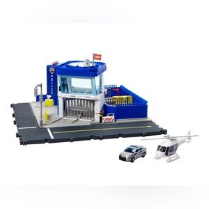 Police Station Playset with Helicopter and Car - Blue